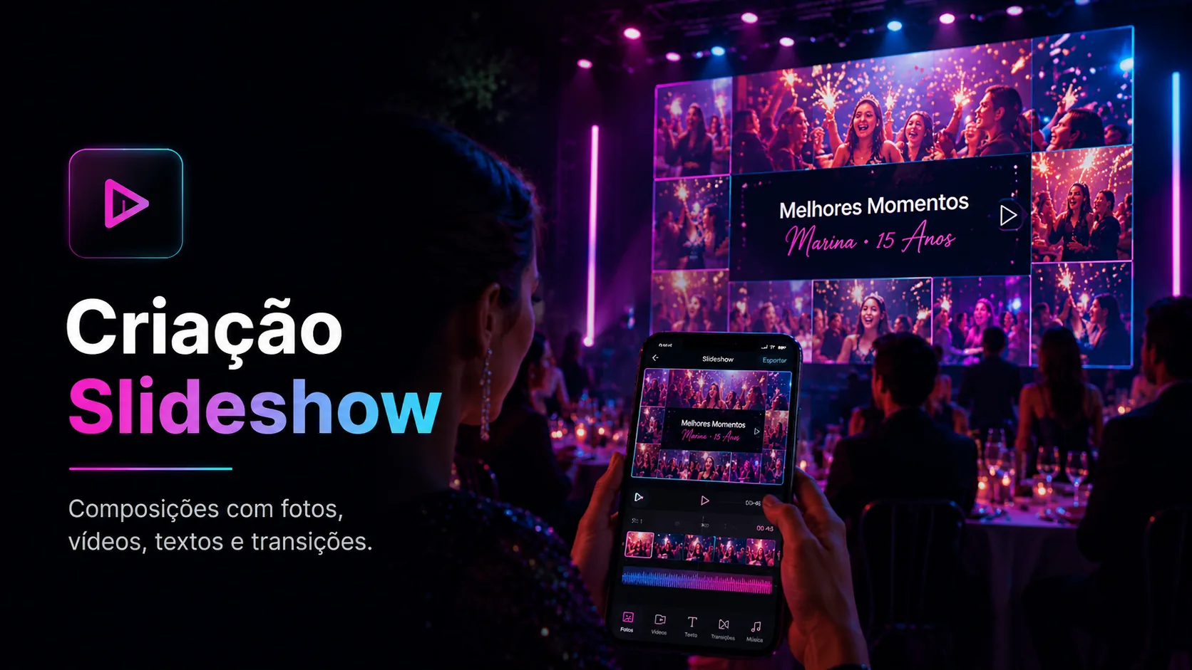 Criação de slideshow com fotos e vídeos para o telão do evento