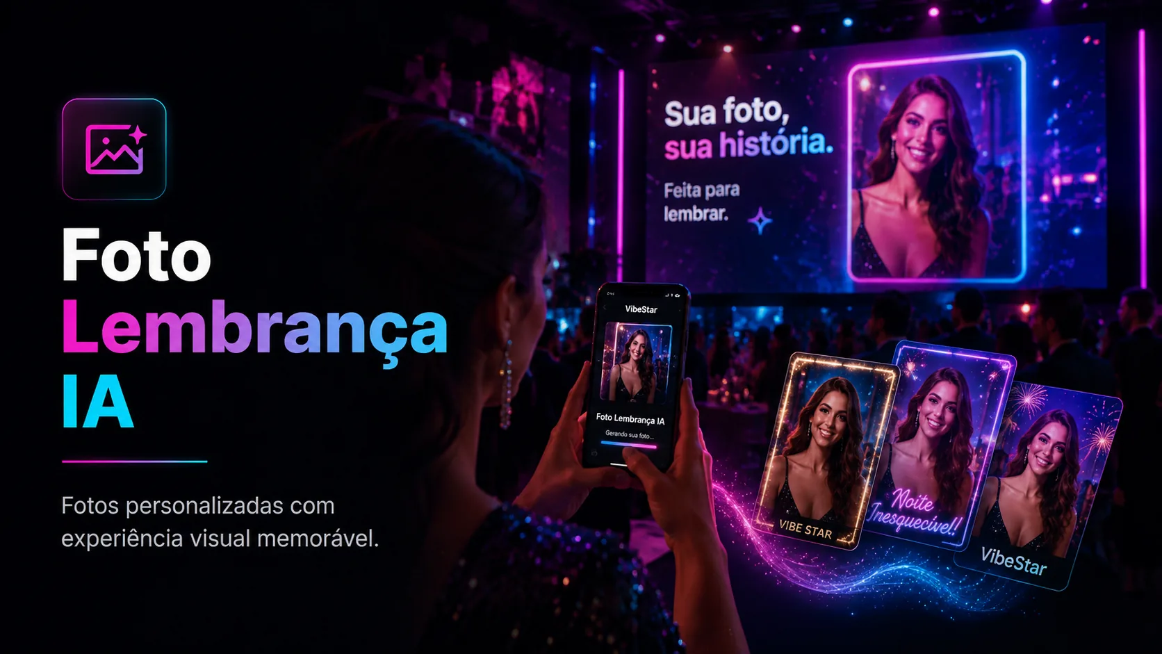 Experiência Foto Lembrança IA personalizada para convidados do evento